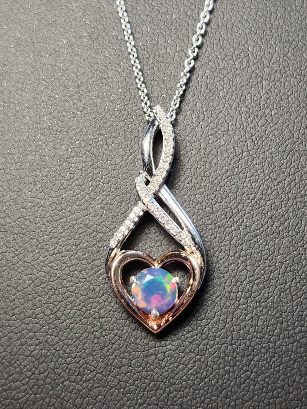 VID! Sexy Natural Galinieri Fire Opal Diamond 10K Rose Gold 925 Heart Necklace